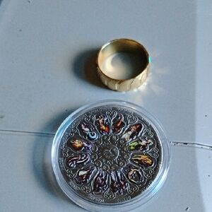 Golden 14KGF Ring and 3D Zodiac Signs Coin
